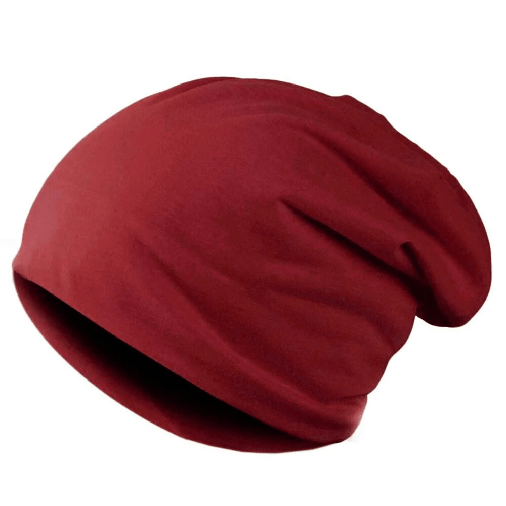Solid color casual sports men's beanie in red, made from polyester. Features a snug fit and classic style, perfect for everyday wear.